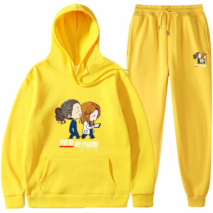 Dame Hoodie og Joggingbukser Sæt med Originalt Tegneserie Design Skovae