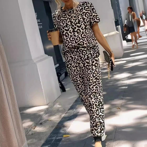 Dame Behageligt Fritids-Sæt medElegant Leopardsmønster Stilla