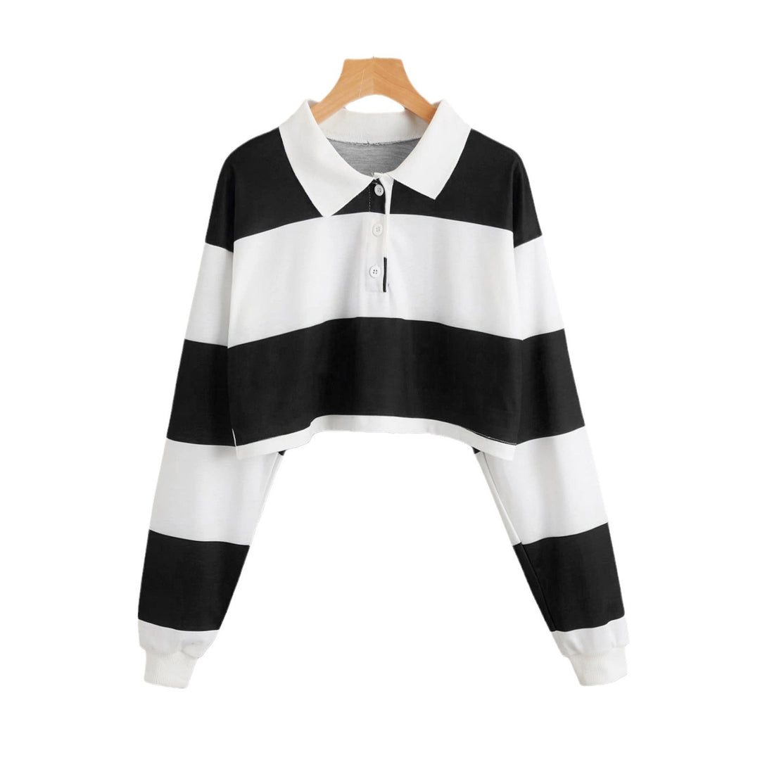 Kvindernes kortærmede polo sweater med farverige striber Skovae