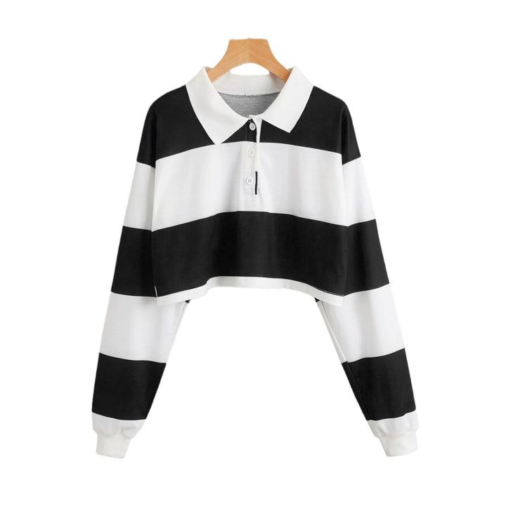 Kvindernes kortærmede polo sweater med farverige striber Skovae