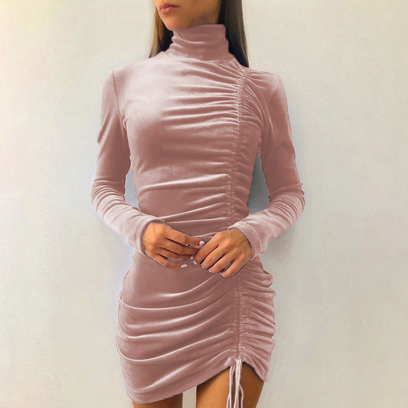 Dame Langærmet Rynket Bodycon Kjole Stilla