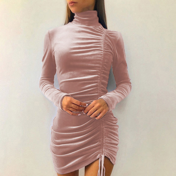 Dame Langærmet Rynket Bodycon Kjole Stilla
