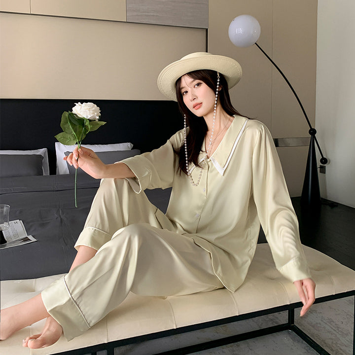 Dame Satin Pyjama-Sæt med elegant skjorte og afslappet bukser Stilla