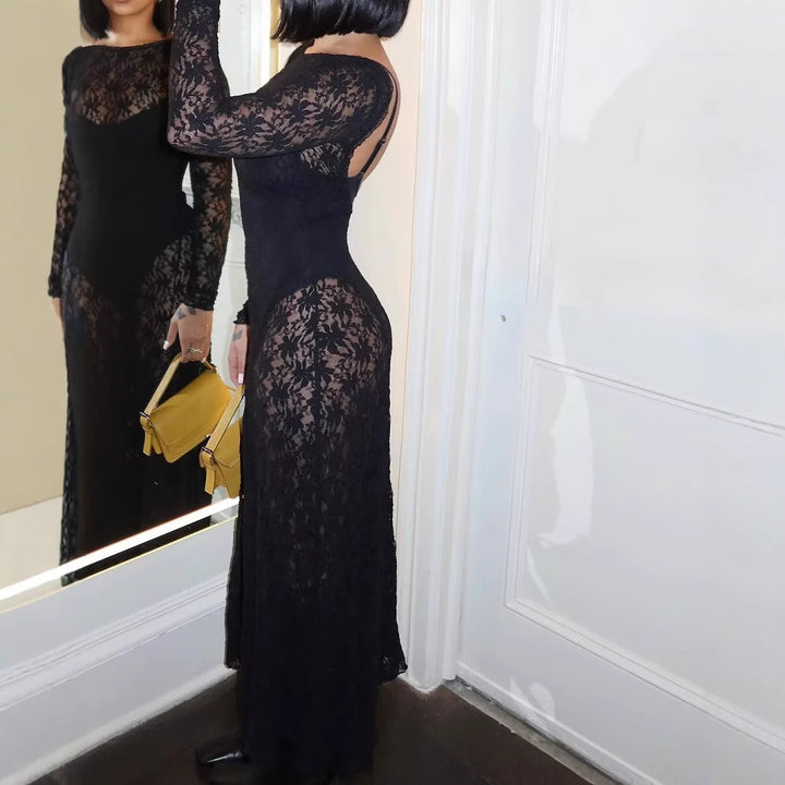 Femme Elegant Spids-Maxi-Kjole med dyb V-udskæring Stilla