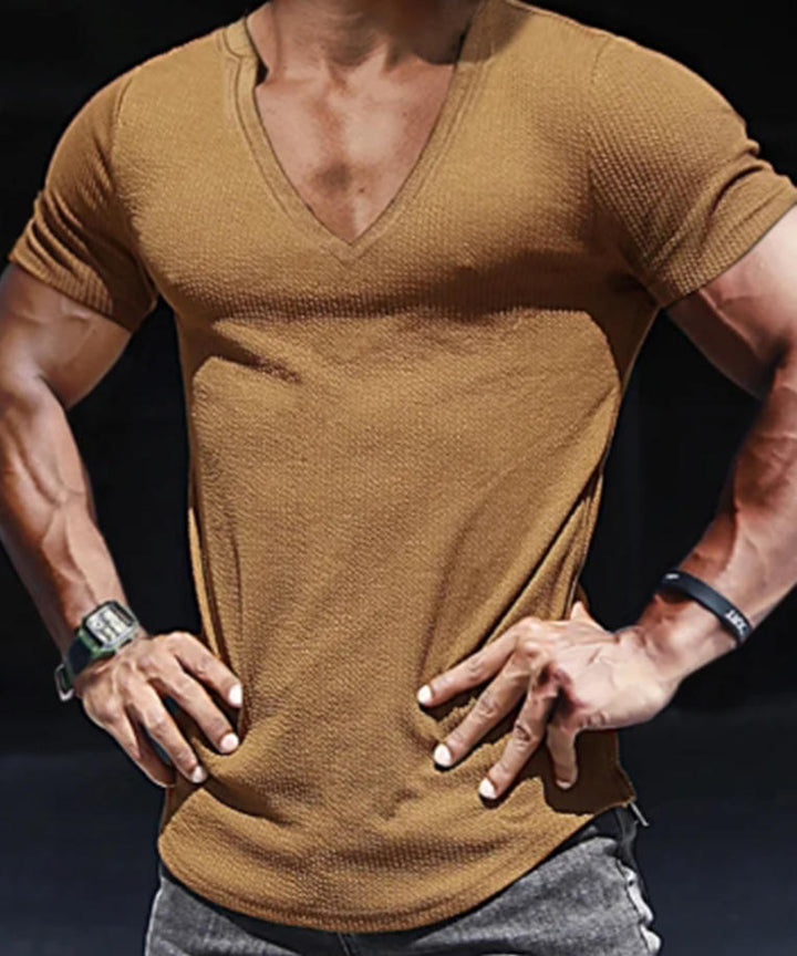 Herrernes V-hals T-shirt med struktureret stof Stilla