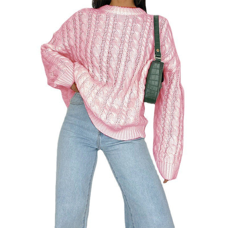Dame groft strikket sweater med fletmønster og bred pasform Stilla