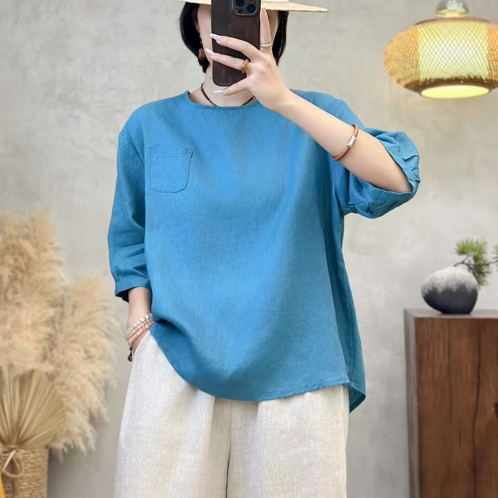 Dame Casual Pullover-T-shirt med lomme detaljer Stilla