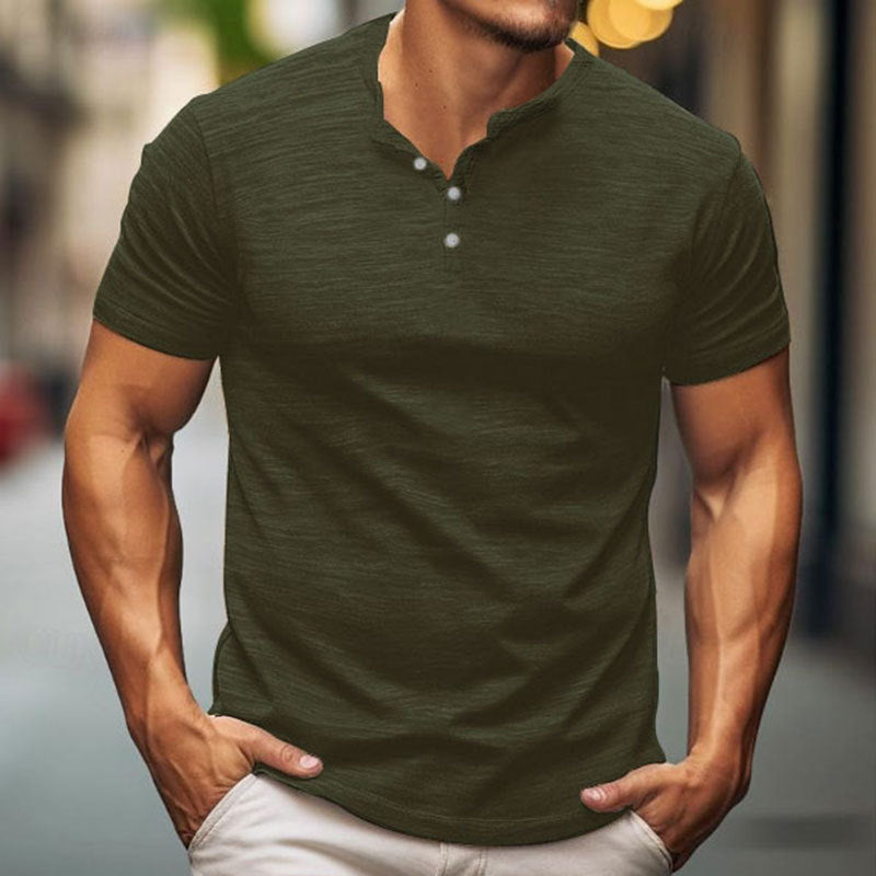Herre kortærmet Henley-shirt i åndbart bomuldsblanding Stilla