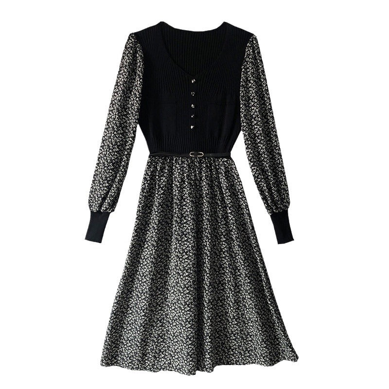Femme Floral Midi Kjole med Bælte Talje Stilla