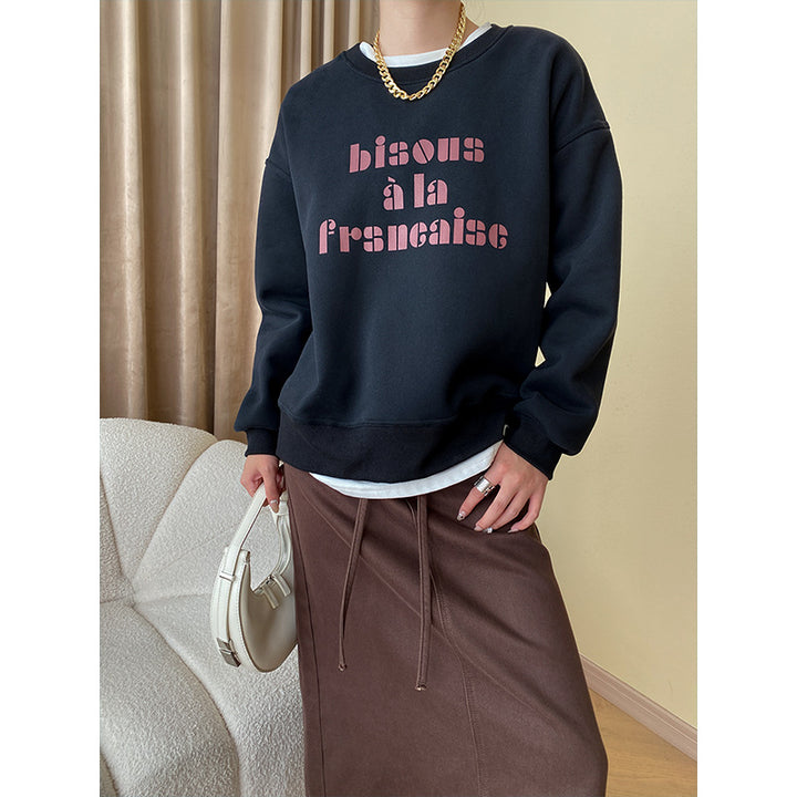 Dame casual sweatshirt med kreativt tekst Stilla