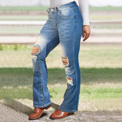 Damer Bootcut Jeans med modeødelagte detaljer og høj komfort Stilla