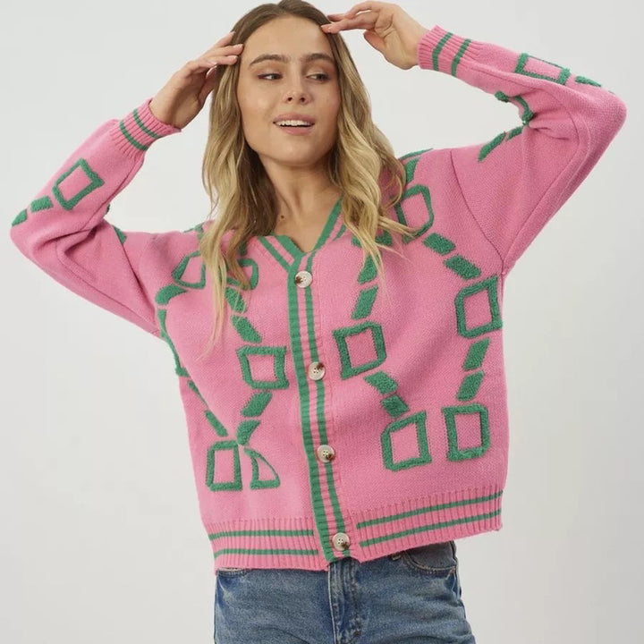 Femme Statement Geometrisk Strikjakke Stilla