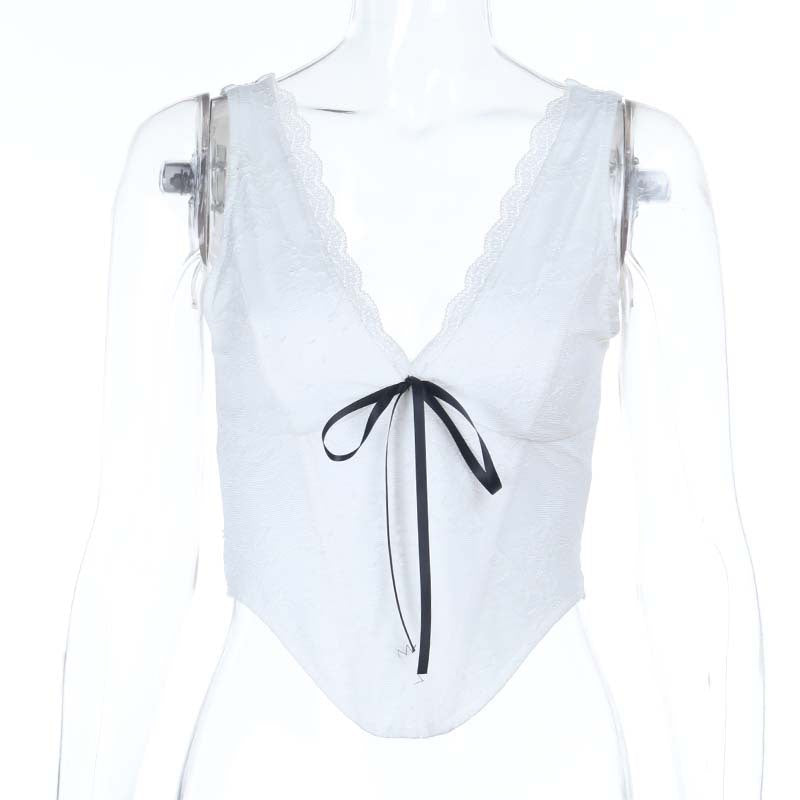 Dame elegant spids-bustier-top med sløjfedetalje Skovae