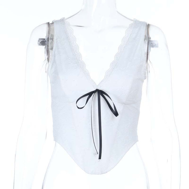 Dame elegant spids-bustier-top med sløjfedetalje Skovae