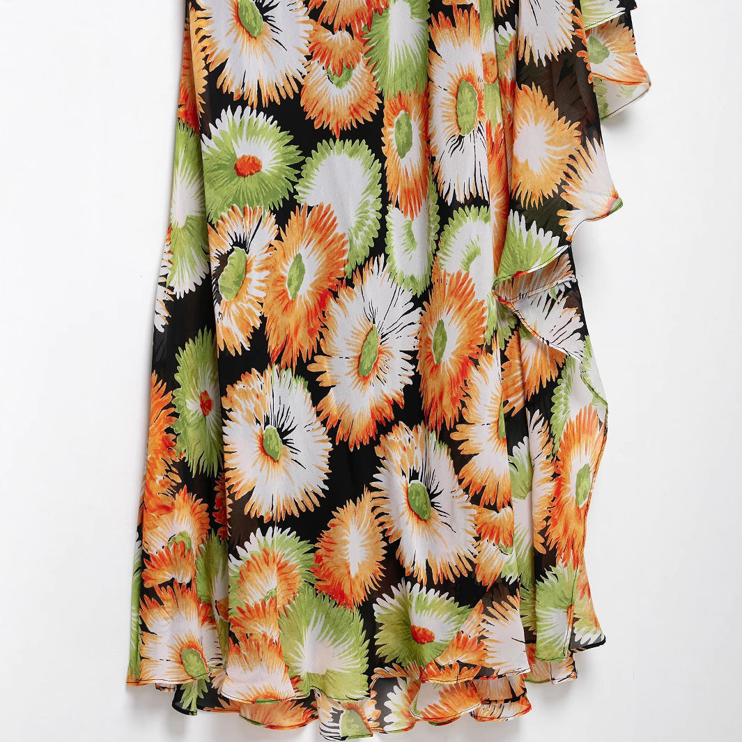 Femme Asymmetrisk Blomsterkjole Maxi Stilla