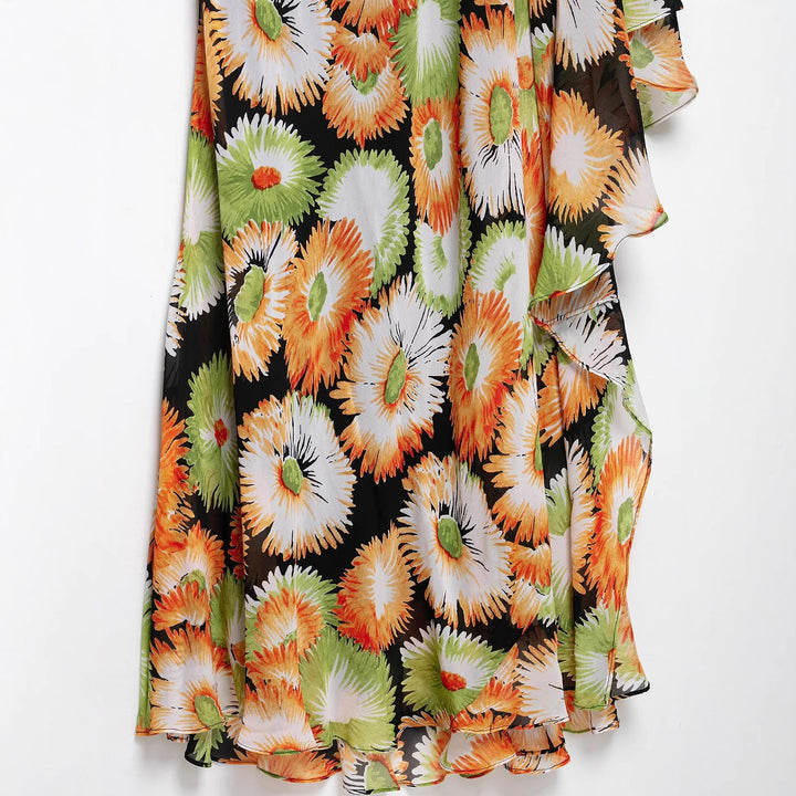 Femme Asymmetrisk Blomsterkjole Maxi Stilla