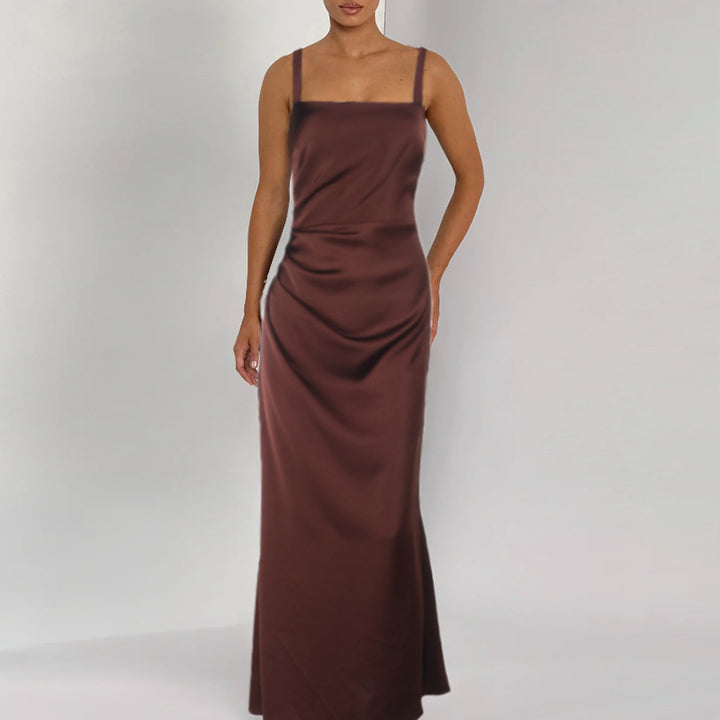 Dame Elegant Satin-Maxikjole med smalle stropper Skovae