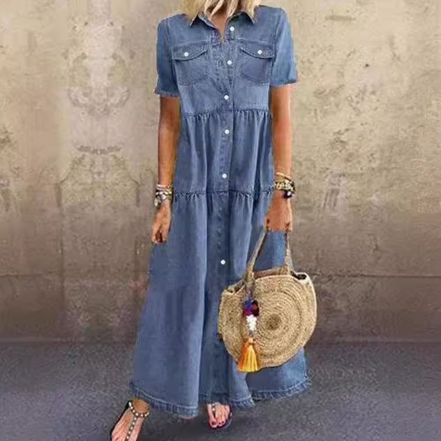 Femme Lagdelte Denim Skjortekjole Stilla