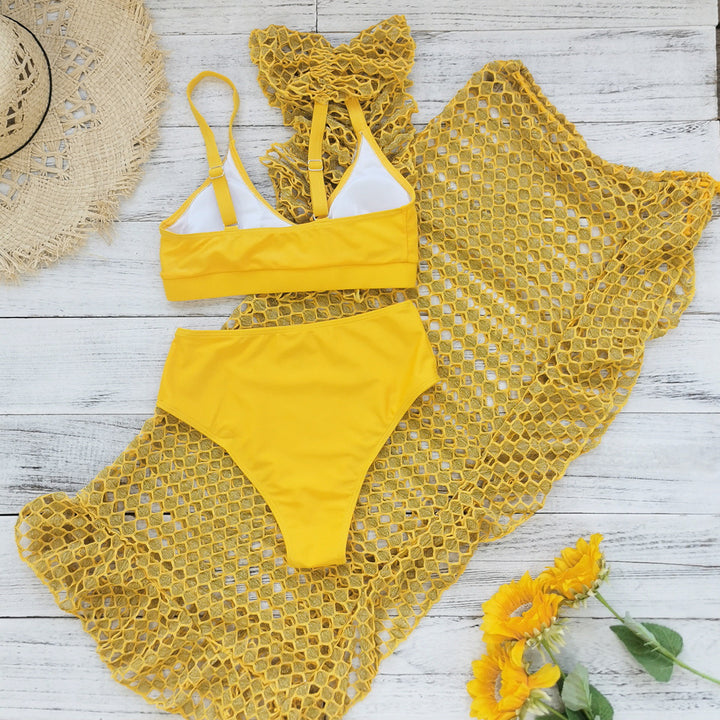 Dame Bikini-sæt med flæsedesign og elegant overkjole Stilla