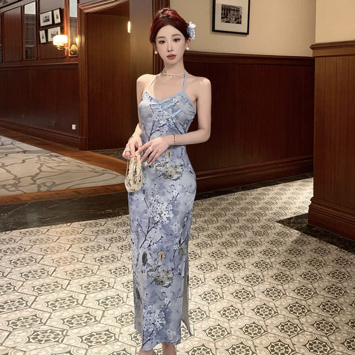 Stilla | Floral-kjole Vintage Floral Sidelange Splitt Kjole