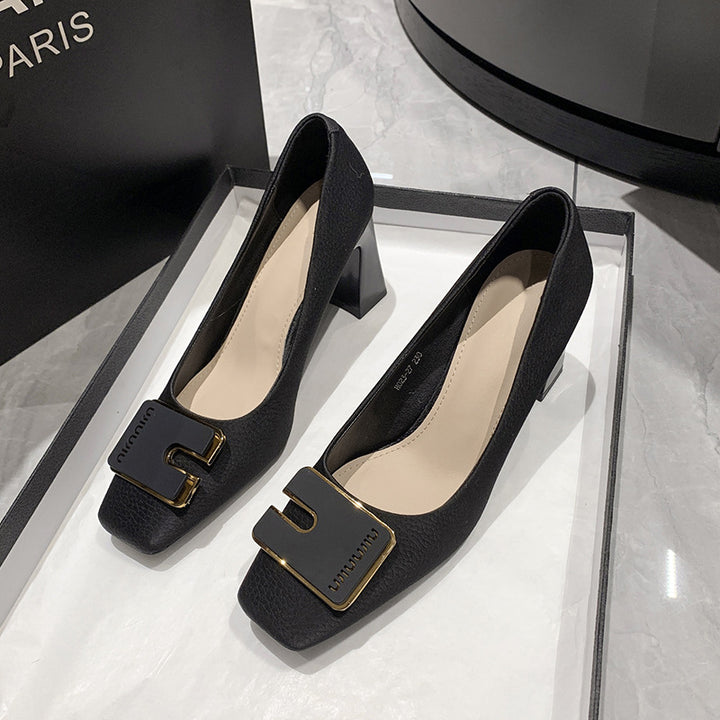 Dame Elegant Blokhæls pumps med flot spænde-detalje Stilla