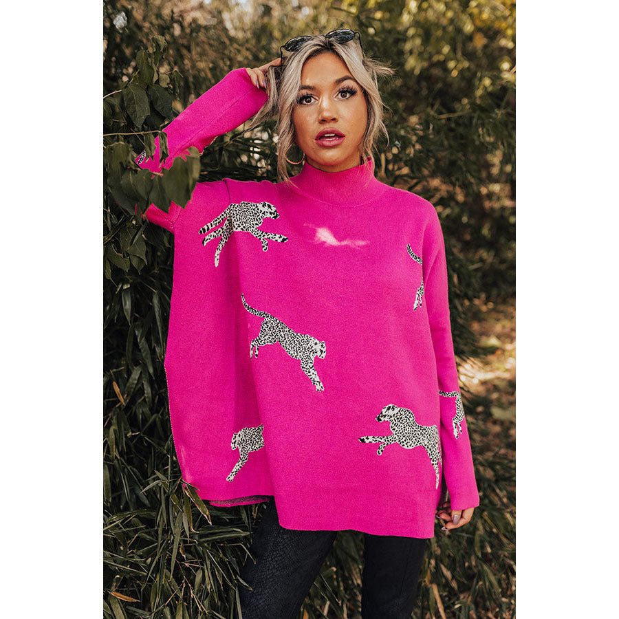 Dame leger pullover med leopardmønster og høj krave Stiila