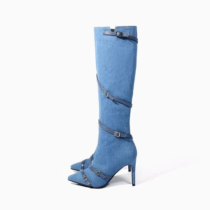 Damer Spidsudkast Denim Over-the-Knee Stiletto-Støvler med justerbare Remakcenter Stilla