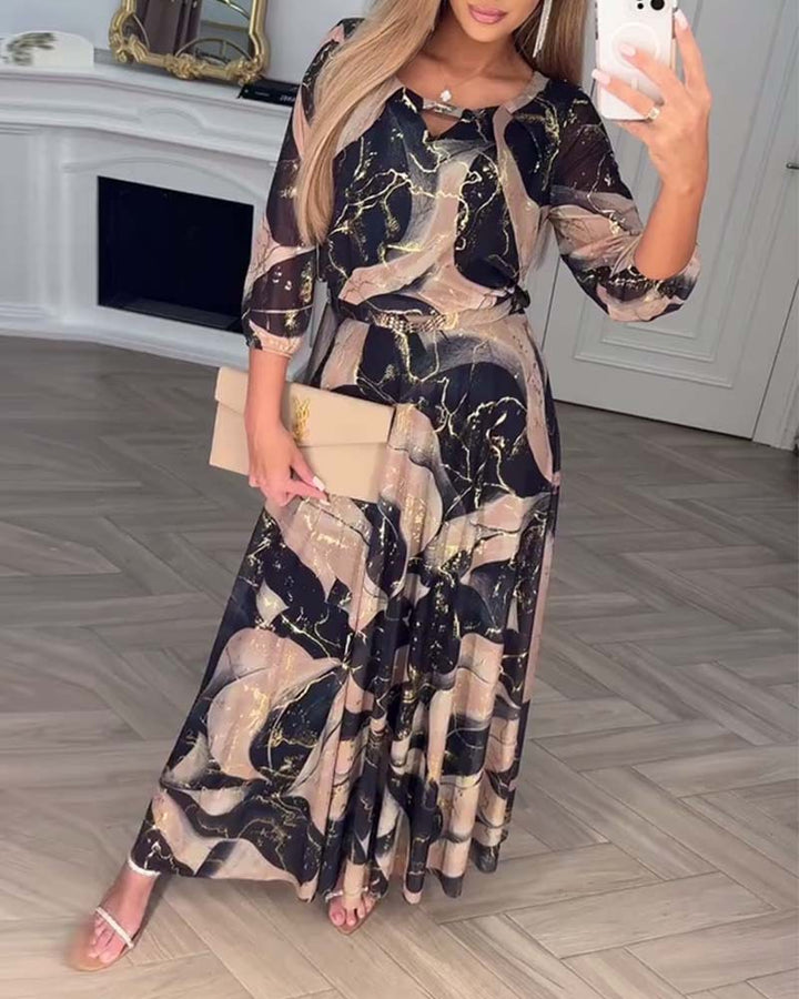 Dame maxikjole med elegant marmor mønster Stilla
