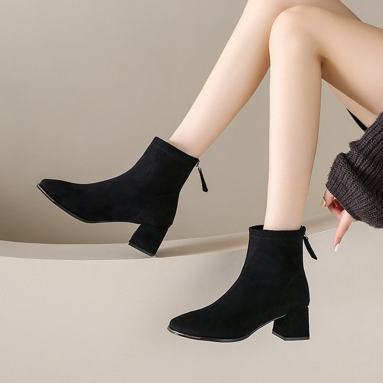 Dame Chunky Heel Spidse Tå Ankel Støvler Stilla