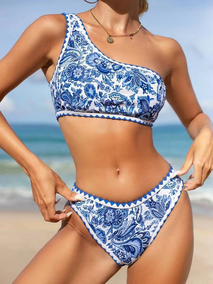 Kvinde asymmetrisk blomsterprint bikini-sæt Stilla 1750313382