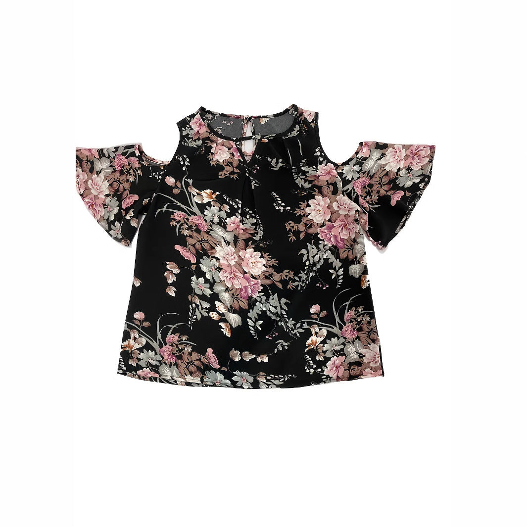 Damer floral bluse med halvlange ærmer Stilla