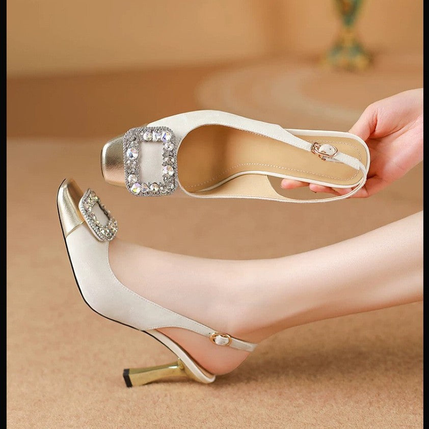 Dame blokhæls slingback pumps med dekorativt spænde-detalje Stilla