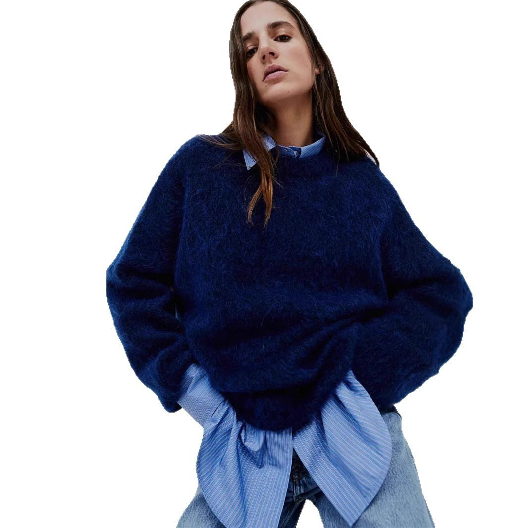 Dame oversized hyggetrøje med høj krave i mohair Stilla
