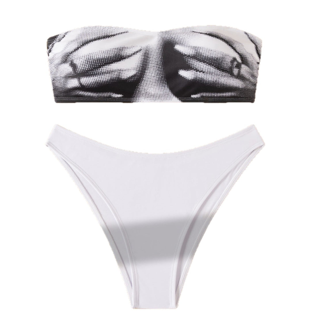 Dame bandeau bikini med moderne grafikdesign skovae