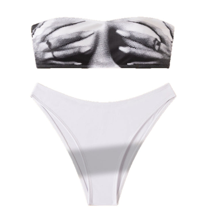 Dame bandeau bikini med moderne grafikdesign skovae