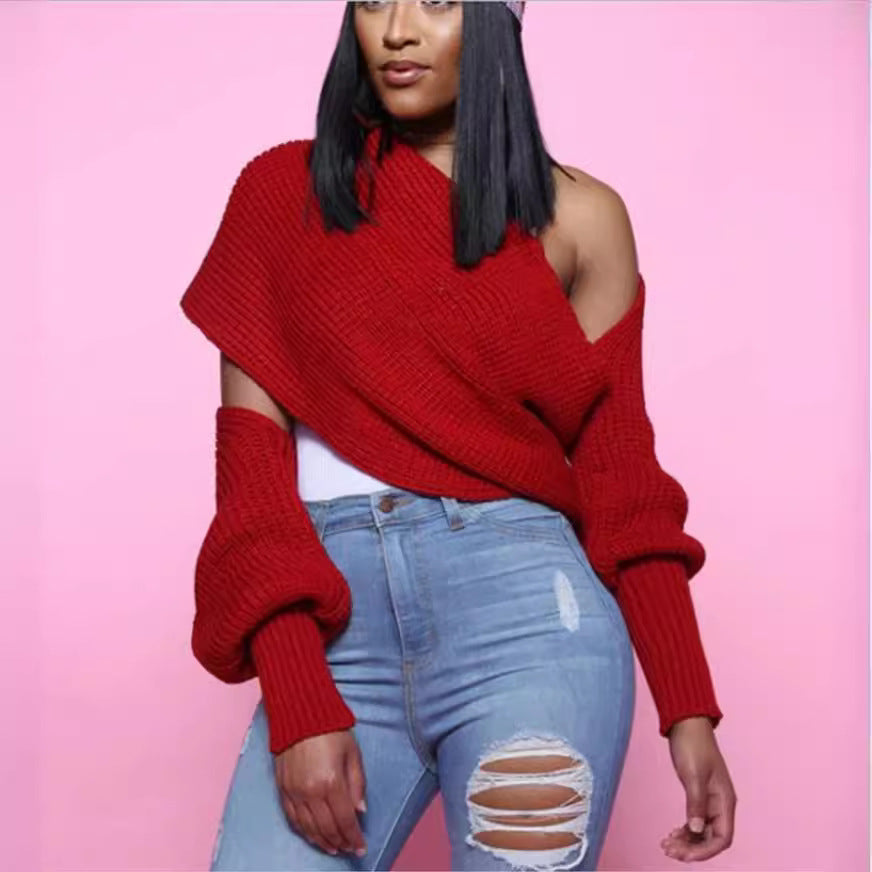 Dame Off-Shoulder Strikpullover med bred pasform og afslappet design Stilla