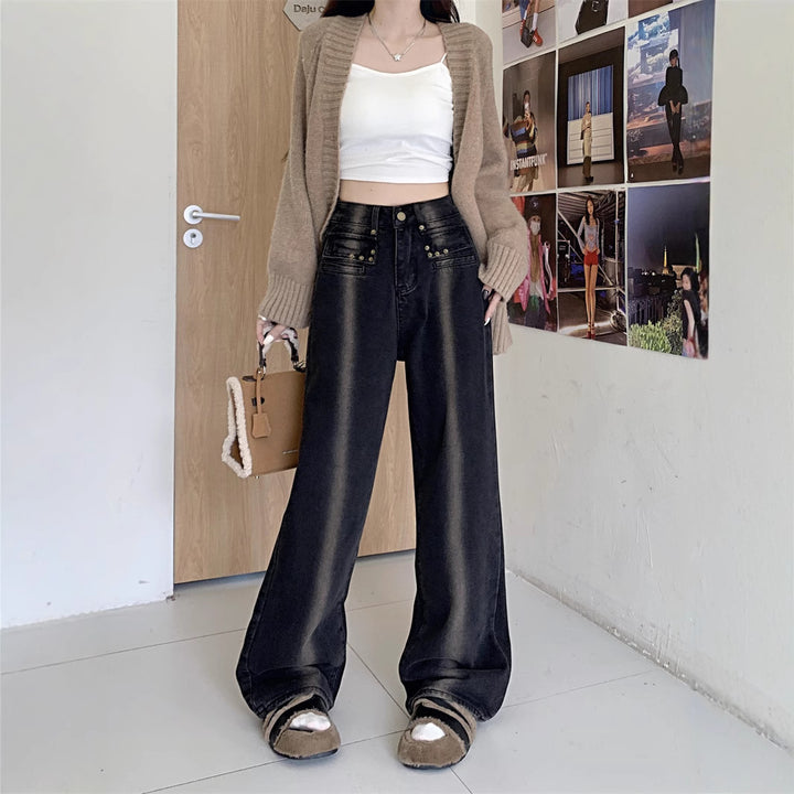 Damer bredskårne jeans med detaljeret knapdesign Stilla