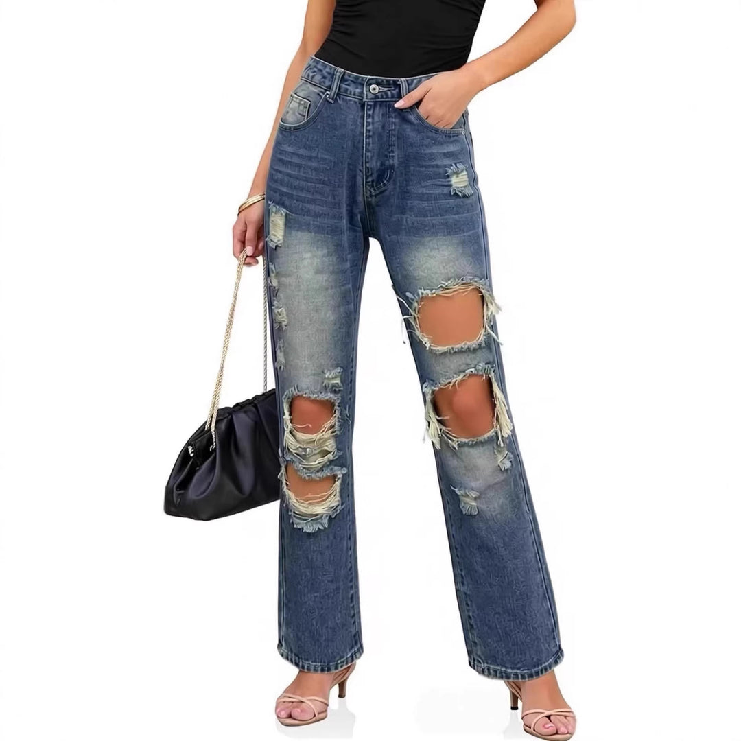 Dame afslappede Destroyed Jeans med bred ben og trendy revnedetaljer Skovae