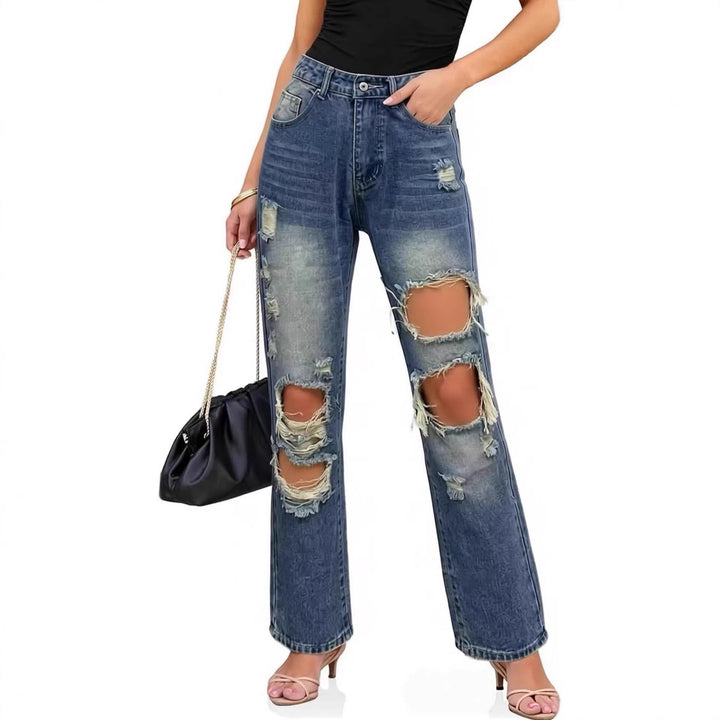Dame afslappede Destroyed Jeans med bred ben og trendy revnedetaljer Skovae