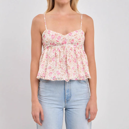 Dame Peplum-top med blomsterdesign og fine spaghetti-stropper Skovae