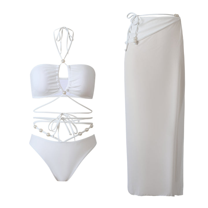 Dame bikini-sæt med raffinerede linjer og elegante perledetaljer Skovae