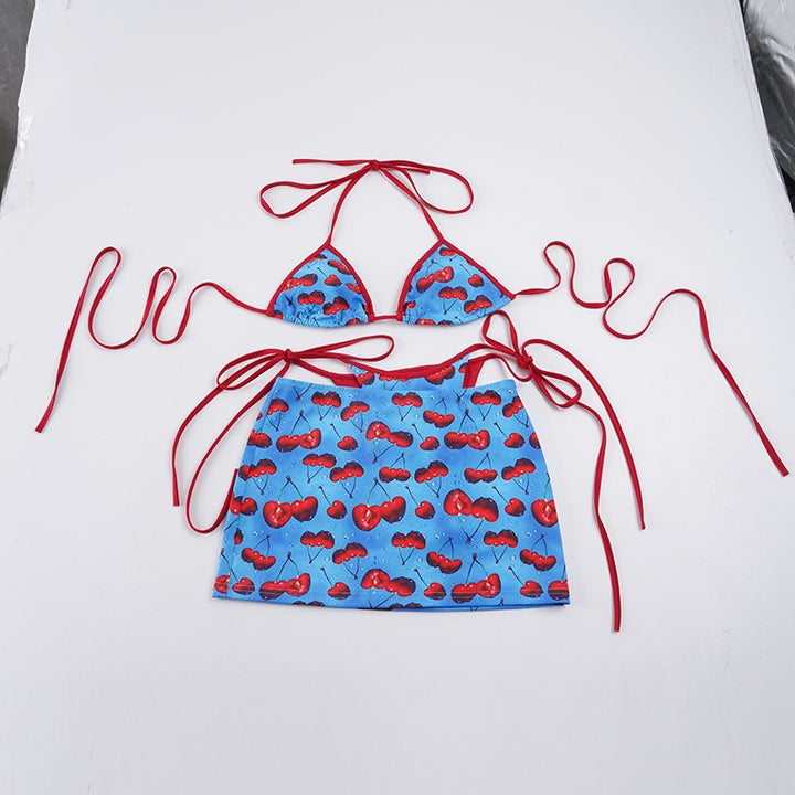 Dame bikini sæt med frugtigt design og justerbare stropper Skovae