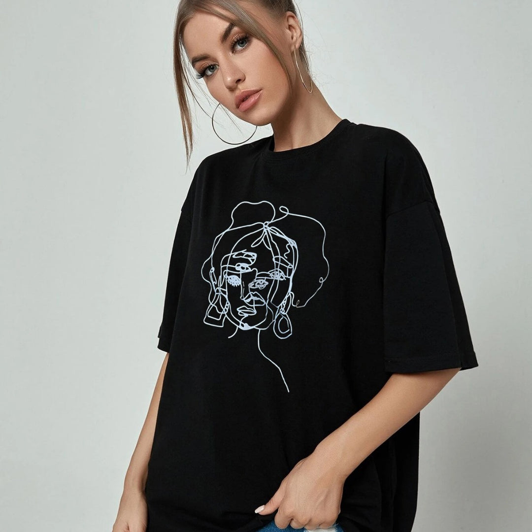 Dame Oversized T-shirt med moderne Minimalart-motiv Stilla