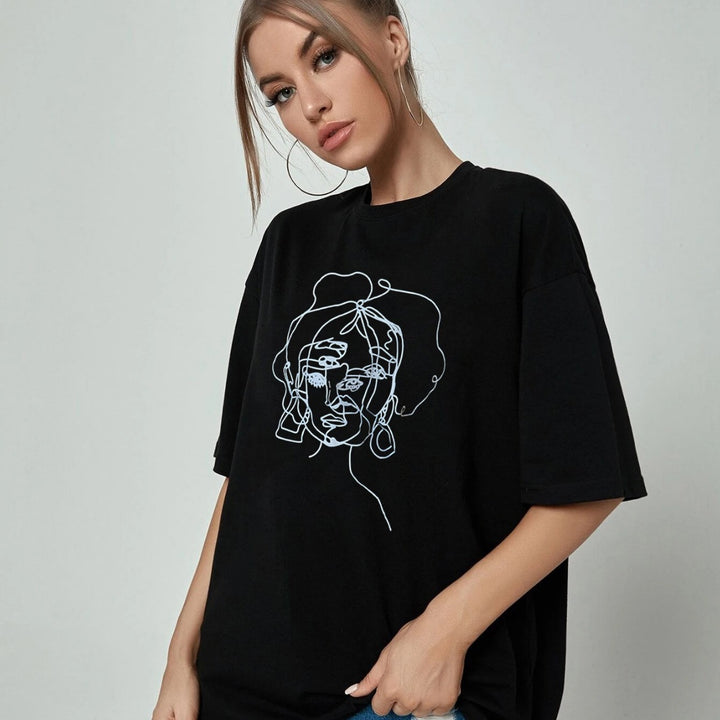 Dame Oversized T-shirt med moderne Minimalart-motiv Stilla