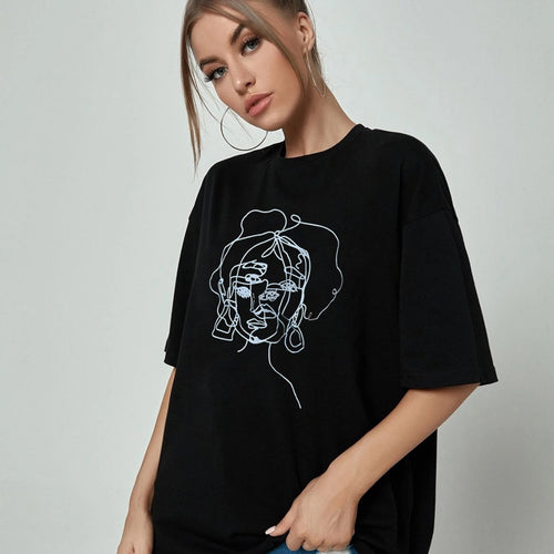 Dame Oversized T-shirt med moderne Minimalart-motiv Stilla