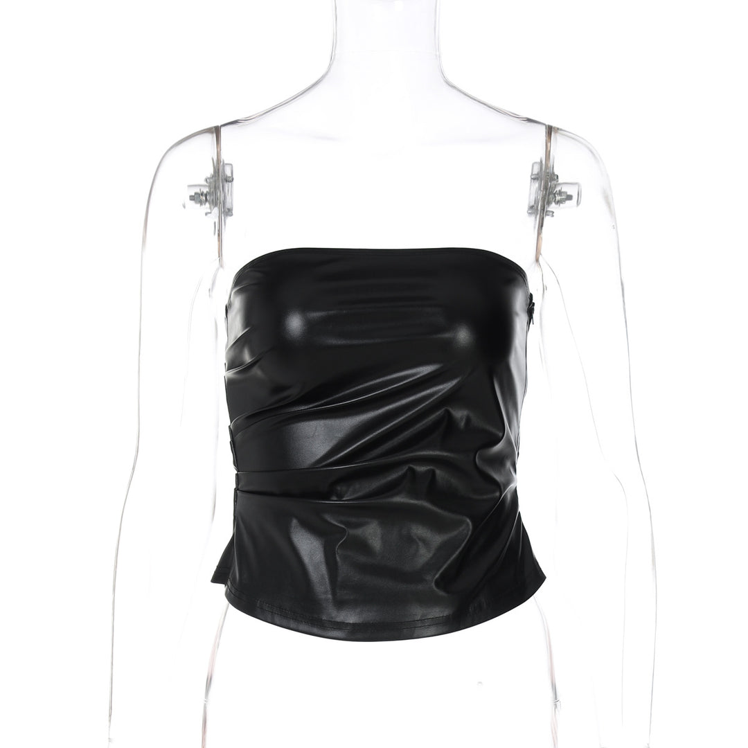 Dame ærmeløs satin-top med elegant rynkeelement Skovae