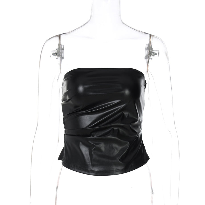 Dame ærmeløs satin-top med elegant rynkeelement Skovae