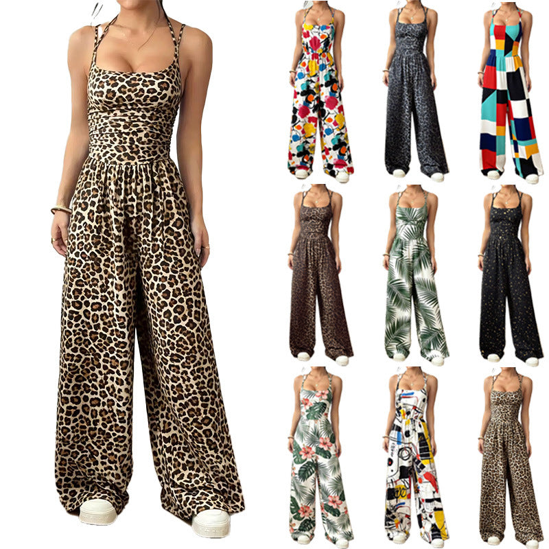 Dame Elegant Jumpsuit med brede ben og spaghetti-stropper Skovae