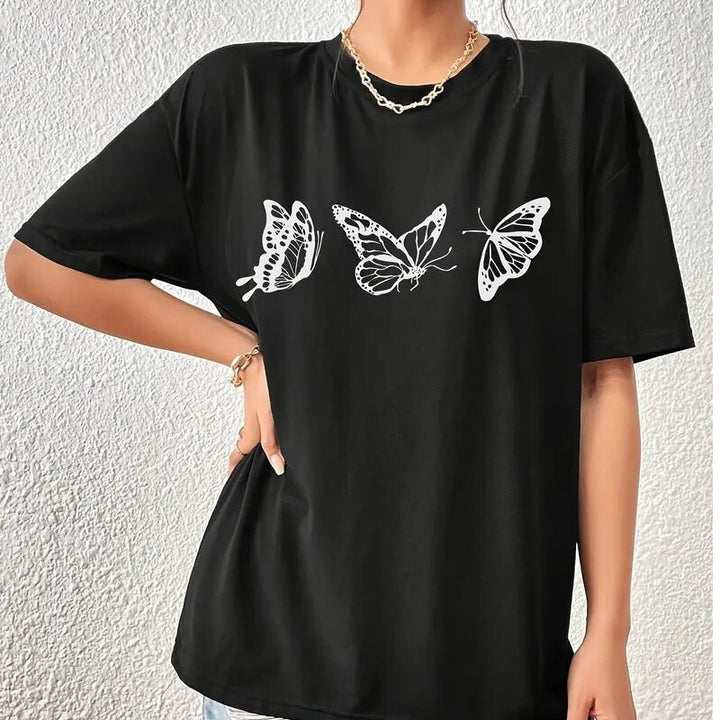 Dame T-shirt med stilfuldt sommerfugleprint Stilla