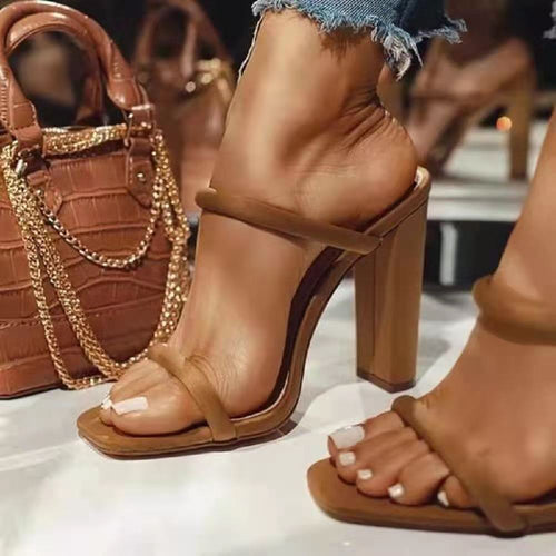 Dame High-Heel Sandaler i elegant slangeskinn-look med elegante stropper Stilla